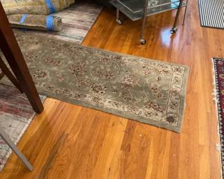 Floral, sage green runner, wool, 10 ft x 2 ft
