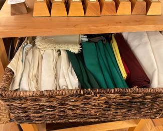 Colorful cloth napkins. White, green, yellow, burgundy, cream, large + small.