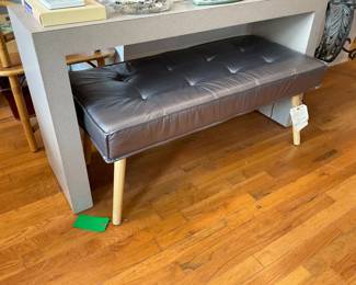 Cushioned, metallic and light oak bench