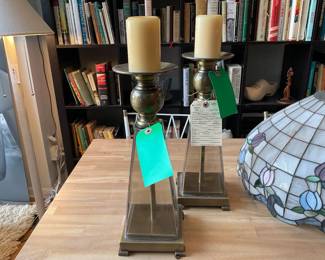 Restoration Hardware Industrial pillar candle holders, brass