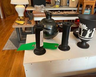 Ceramic taper candle holders, black | Matte black ceramic Wedgewood vase | handmade, ceramic sparkle black pottery vase