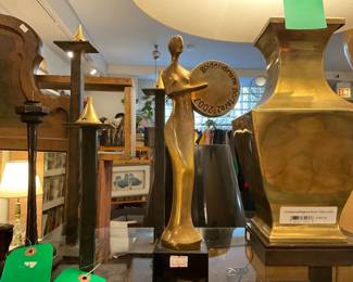 Heavy brass statue with block base. Brass table lamp base