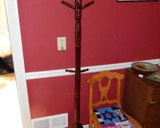 HALL TREE AND ANTIQUE CHAIR