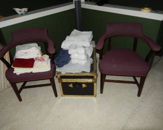 VINTAGE ARM CHAIRS AND TRUNK