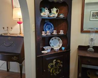Antique French hand painted corner cabinet.