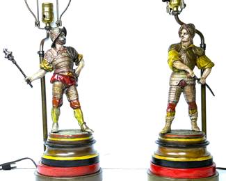 Antique pair of Lamps with pot metal Warriors