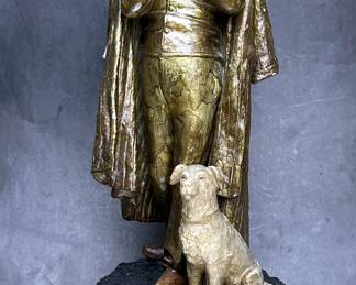 The second of a pair of antique terracotta pottery figure of a girl shepherding ship. It was designed & signed by R. Dubitzky who did a lot of design work for Bernard Block