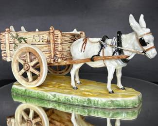 OLD ROYAL DUX PORCELAIN DONKEY CART. MADE IN CZECHOSLOVAKIA