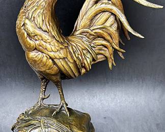 French Bronze "Coq Français Chantant", French Rooster Crowing, by Auguste-Nicolas Cain (b. 1821 - b. 1894). It was cast by Susse Freres Foundry in France.