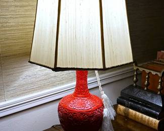 Chinese Red Cinnabar Lacquer Table Lamp
