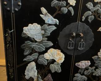 Chinese black lacquer two-door cabinet (30 x 23 x 11”)