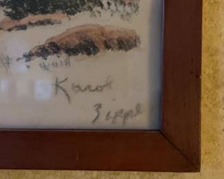 “Apple Hill Family Farm in Jonesville, Michigan” Original Charcoal Landscape by Karol Zipple - from 1960’s  (12” x 14”)