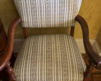 Empire-style Upholstered Armchair With a Striped Fabric Seat and Backrest.