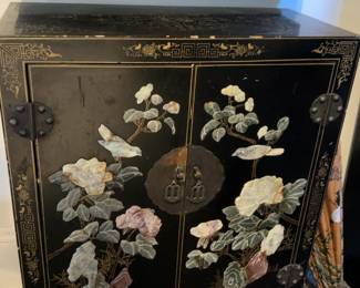 Chinese black lacquer two-door cabinet (30 x 23 x 11”)