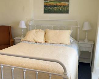 White Metal Full-size Frame with mattress and bedding included