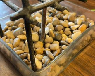 Japanese Iron Flower Holder with Glass Base with Rocks (5” x 6.5” x 8”) - NOTE: Does not come with flowers