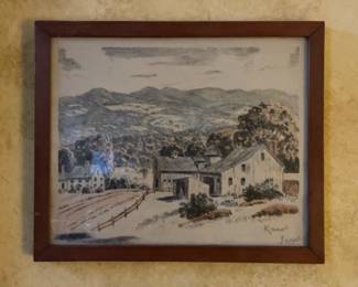 “Apple Hill Family Farm in Jonesville, Michigan” Original Charcoal Landscape by Karol Zipple - from 1960’s (12” x 14”)