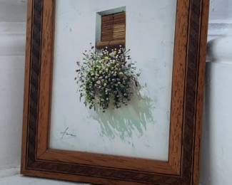 Framed original Painting of plant in window (7” x 9”)