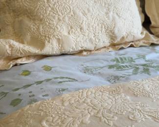 White Metal Queen Bed Frame with mattress and bedding included