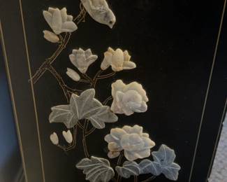 Chinese black lacquer two-door cabinet (30 x 23 x 11”)