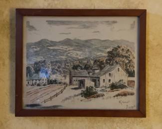 “Apple Hill Family Farm in Jonesville, Michigan” Original Charcoal Landscape by Karol Zipple - from 1960’s (12” x 14”)