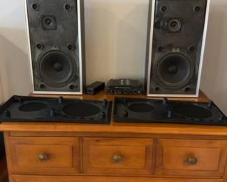 Bang & Olufsen Beovox 2200 Stereo Speakers In excellent condition with Lepai LP-168HA 2.1 2x40W Mini Amplifier (needs power cable)