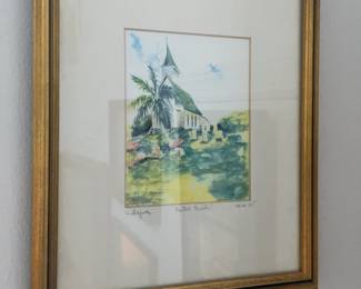 Tropical Church Watercolor Painting (9” x 11”)