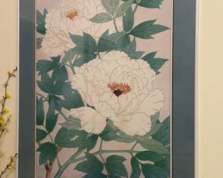 “White Peony - Woodcut in Colors” 1980 print by Shodo Kawarazaki (24” x 32” )