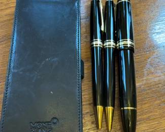  Montblanc Meisterstück Fountain Pen Set with 14k Gold Nib - 4810 Fountain Pen, Mechanical Pencil and Ballpoint Pen with Pouch 