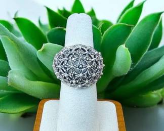 Sterling Silver With Marcasite Dome Ring 13.48 Grams