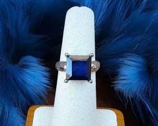 Sterling Silver With Sapphire Ring Tested 4.62 Grams