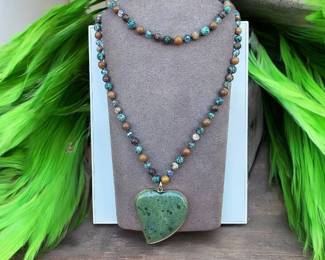 Beautiful Green Jasper Sweater Necklace