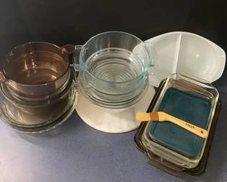 Pyrex Anchor Hocking Baking Dishes Stacking Bowls With Marble Plate