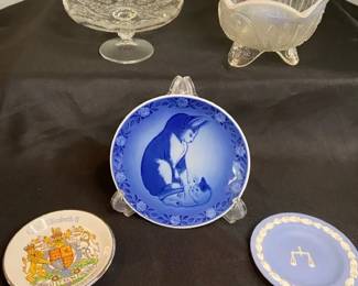 Vintage Glass And Decorative Plates From England And Royal Copenhagen