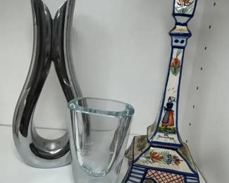 Nambe 2009 Vase Eiffel Tower Decor Glass Loon Vase