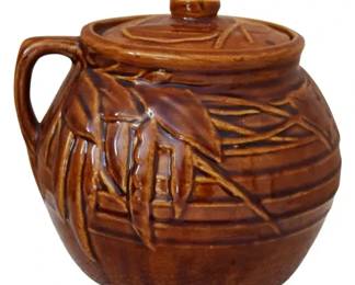 Vintage McCoy Pottery Bean Pot Pea Pod and Vine Design Amber Brown Glaze