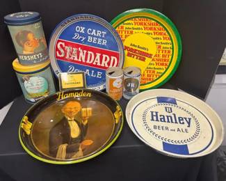 Vintage Tin Platters Canisters Beer Cans