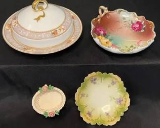 Antique Dishes From Germany And Japan With Italian Porcelain Basket