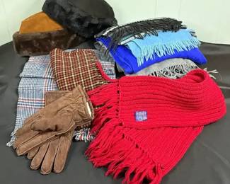 Assortment Of Mens Leather Winter Hats Pendleton Scarf And More