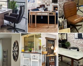 Crate & Barrel Office Chair, Pier1 mirrored console table, vintage leather chairs, leaning ladders, Barstools, Bar cabinet, Vintage Industrial Table  