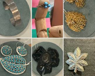 Silver Cuff, Victorian Cluster Ring, Vintage Jewelry, Brooches, Earrings 