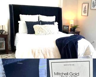 Queen Size, Headboard only, Blue Velvet Mitchell Gold + Bob Williams 