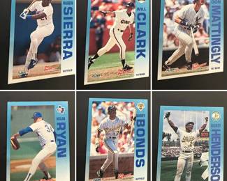 Baseball Cards, Rickey Henderson, Will Clark, Nolan Ryan, Barry Bonds, Don Mattingly 