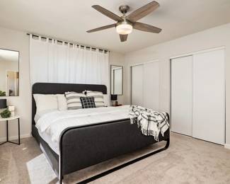 King Size Bed Frame, Bedding, Pillows, Marble Side Tables, Curtains and accessories