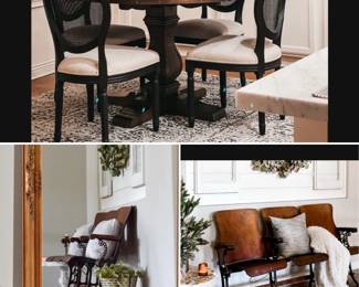 Antique Movie Theater Chairs, Dining Table