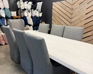 Restoration Hardware Dining Chair Set (8), Crate & Barrel Table, Throw Pillows