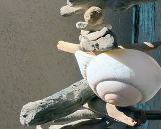 Wood + shell outdoor yard art