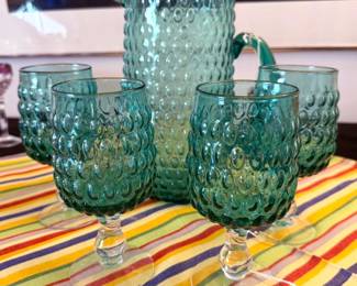 Vintage bubble glass water pitcher + glasses