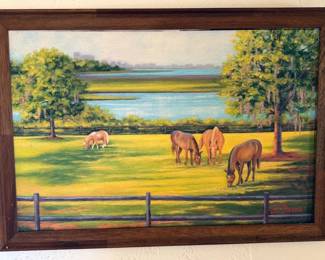 E. Davin horses in a field painting