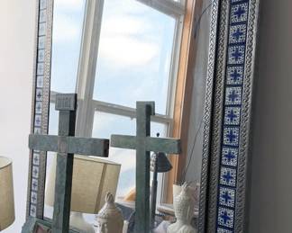 Large Mexican tiled mirror, religious pieces